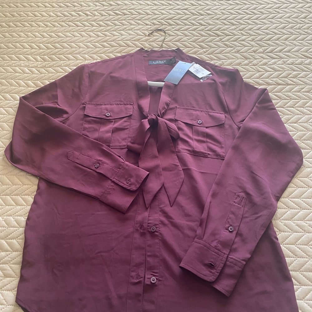 Lauren by Ralph Lauren tie neck long sleeve blouse size medium - Picture 15 of 16